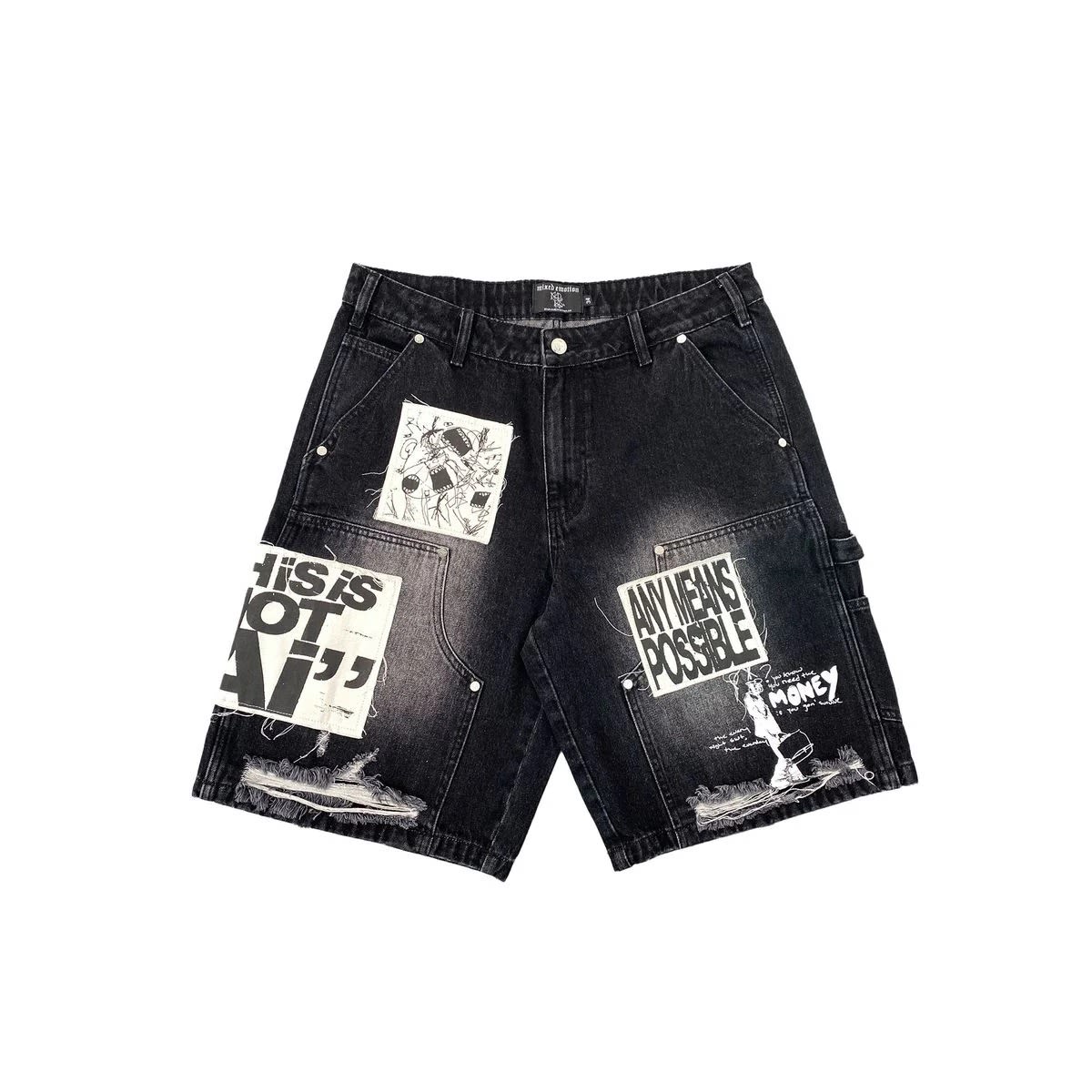 MIXED EMOTIONS  BLACK AI DENIM SHORTS