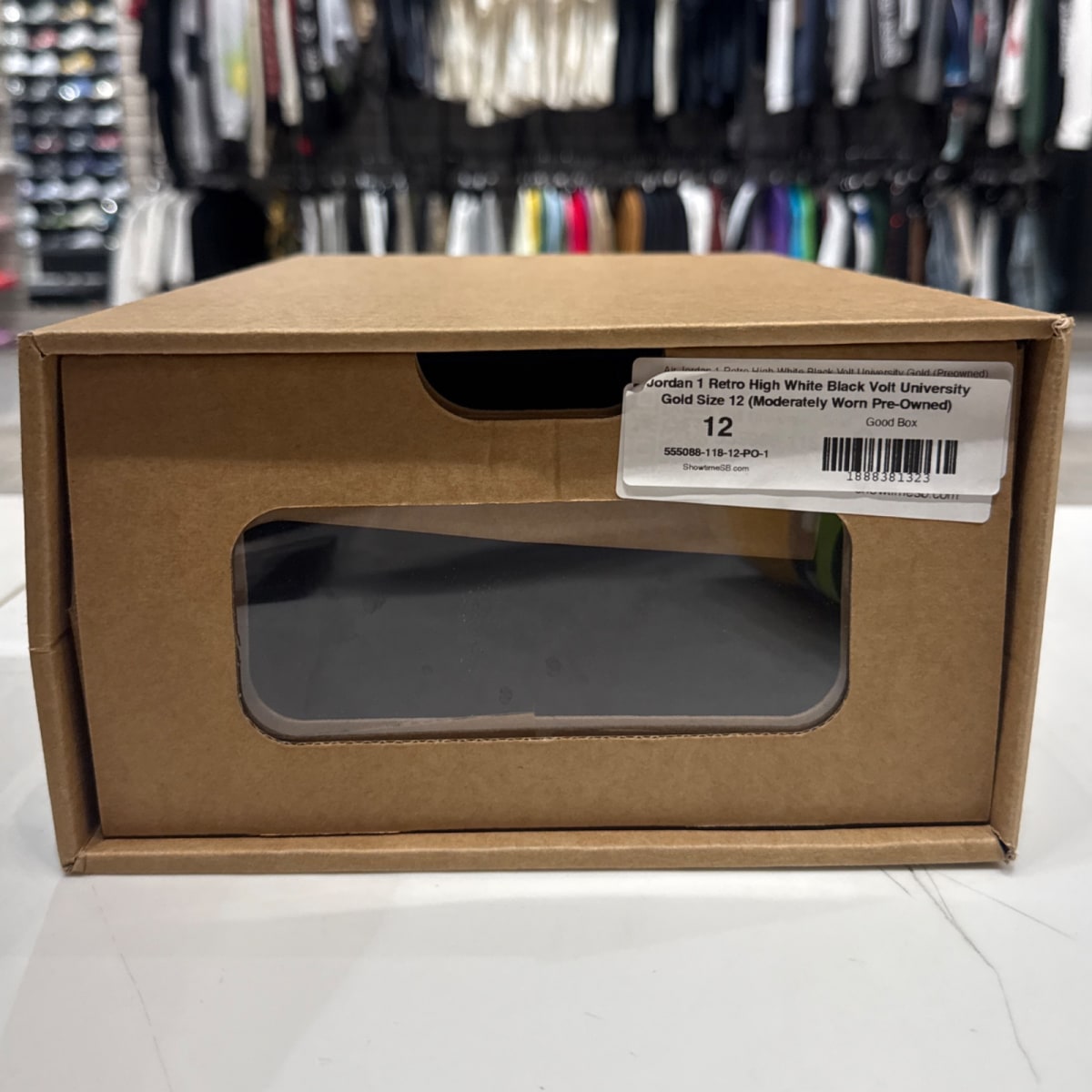 Jordan 1 Retro High White Black Volt University Gold Size 12 (Moderately Worn Pre-Owned) - Image 6