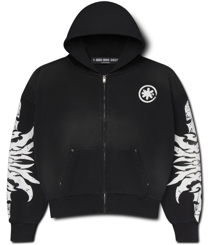 LOSTSHDWS Acid Wash Zip Up Hoodie Black