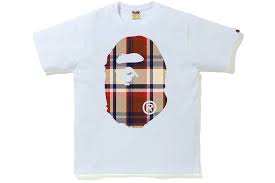 BAPE Check Big Ape Head Tee White/Red