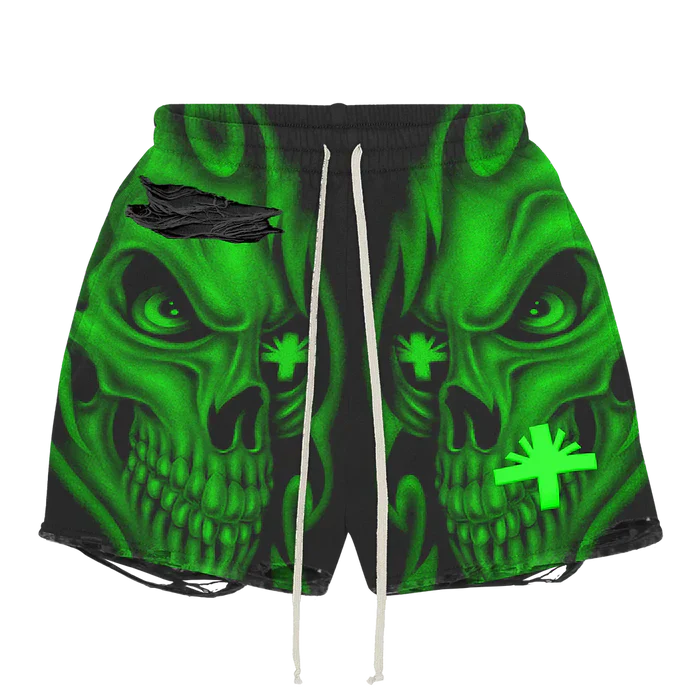 Vertabrae Green Skull Shorts