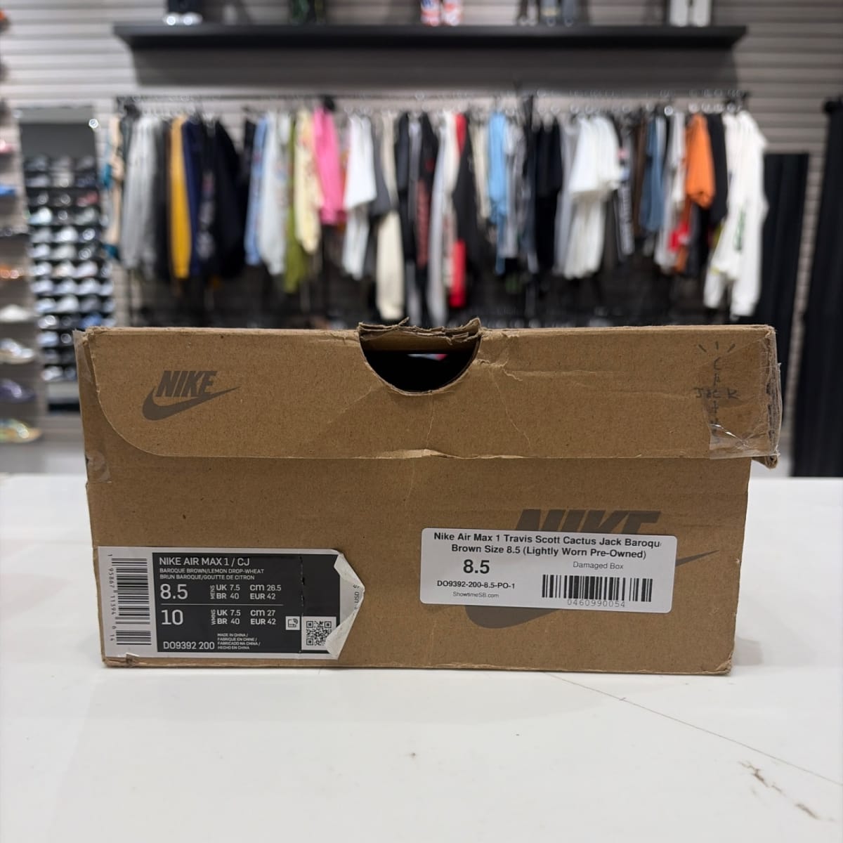 Nike Air Max 1 Travis Scott Cactus Jack Baroque Brown Size 8.5 (Lightly Worn Pre-Owned) - box