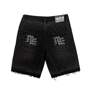 Mixed Emotion Black “ME” Rhinestone Denim Shorts - Image 2