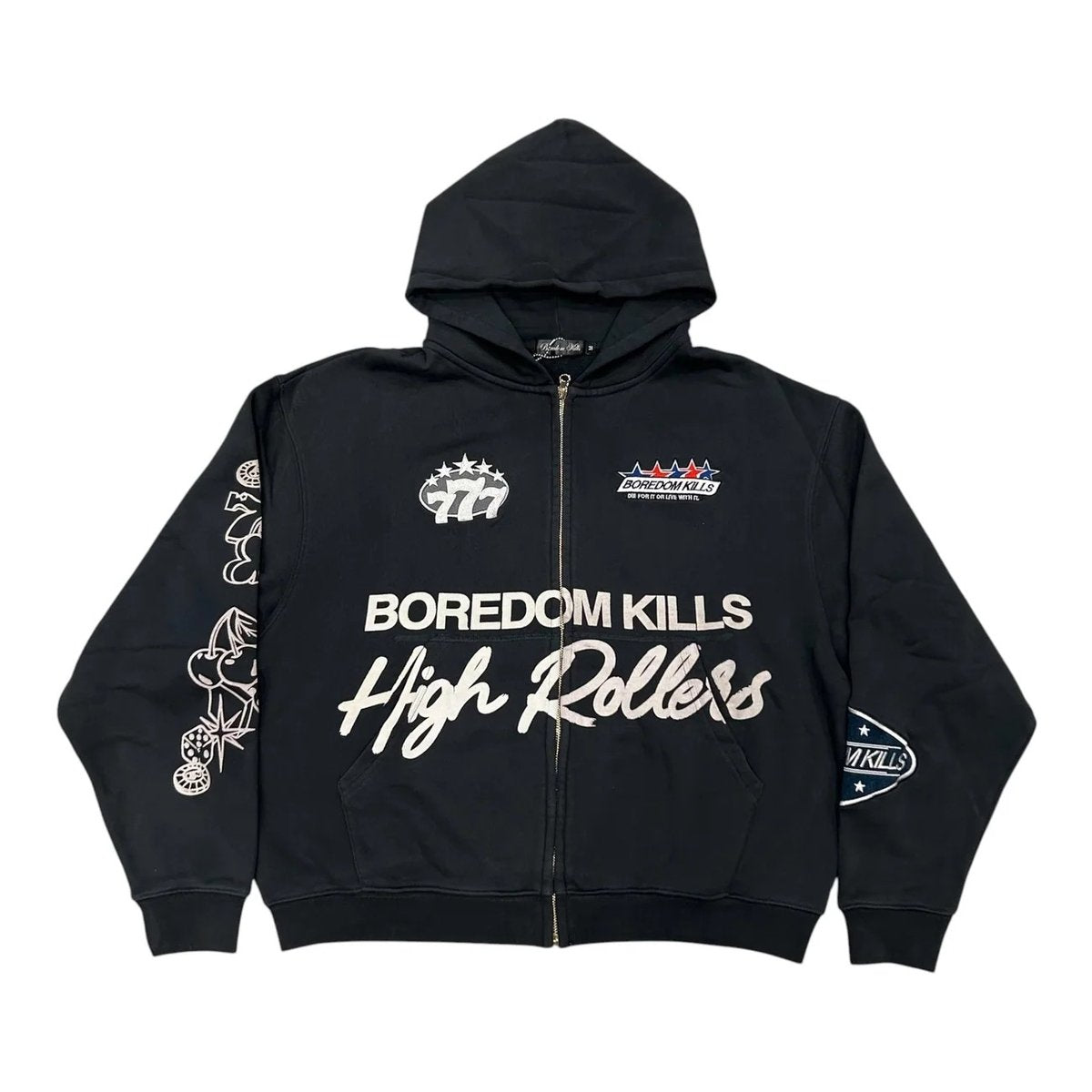 Boredom Kills High Rollers Zip Up Hoodie Black