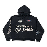 Boredom Kills High Rollers Zip Up Hoodie Black
