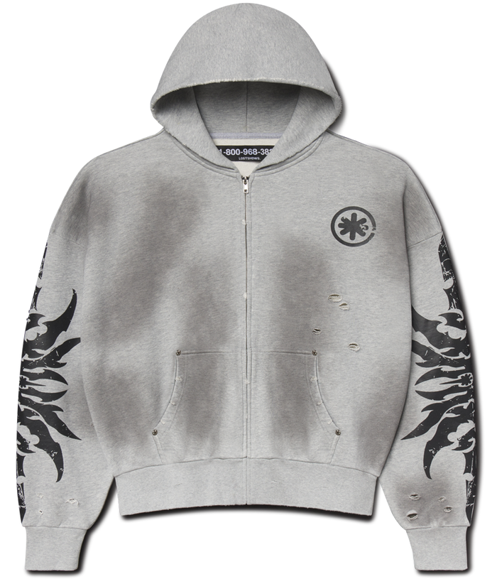 LOSTSHDWS Dirty Zip Up Hoodie Grey