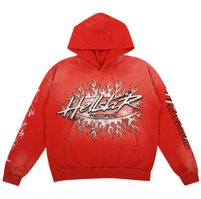 HELLSTAR STUDIOS RECORDS HOODED SWEATSHIRT RED