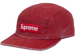 Supreme Coated Denim Camp Cap Red