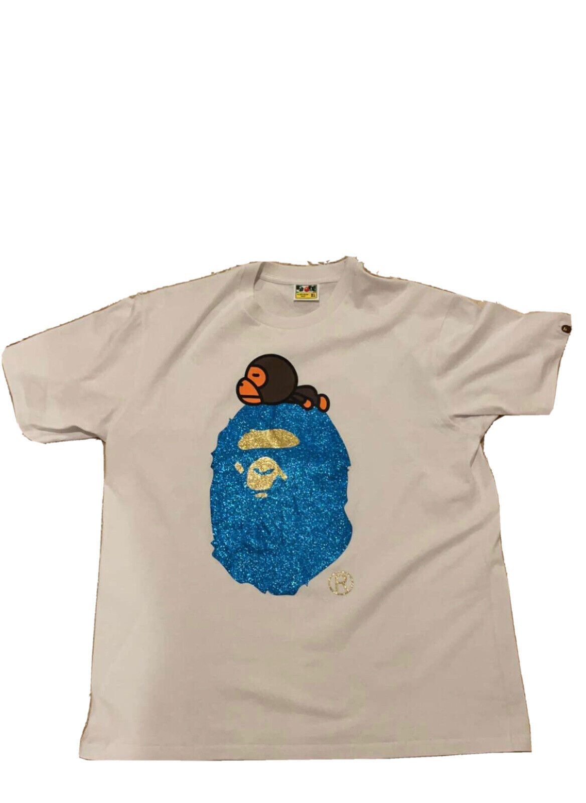 BAPE Glitter Milo on Big Ape Tee White/Blue