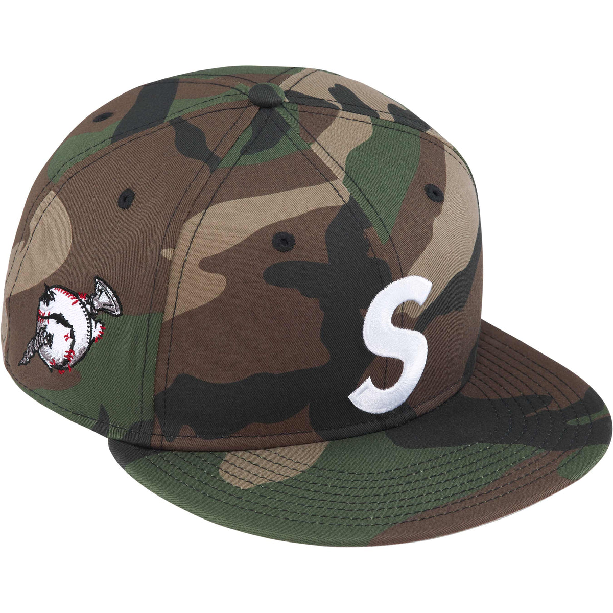 Supreme Screw Ball S Logo New Era 59Fifty Fitted Hat Woodland Camo