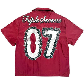 Triple Sevens Nylon Red Button Up