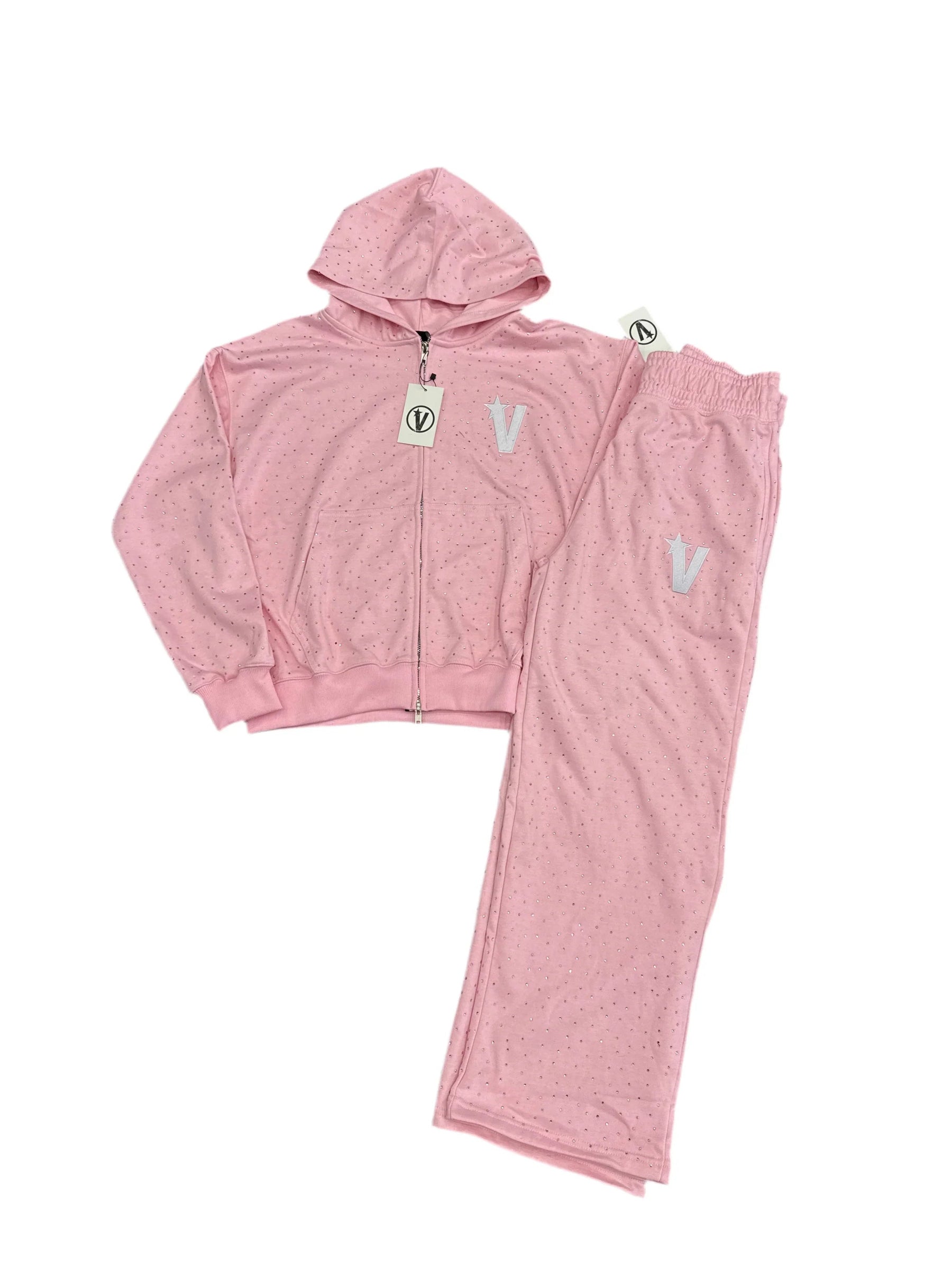 Very Distant Pink Rhinestone Sweatsuit