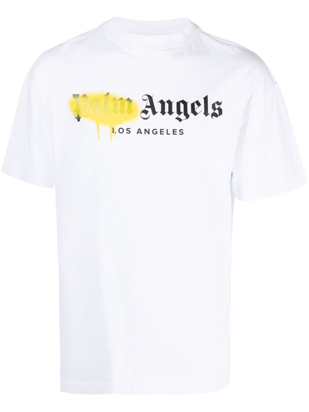 Palm Angels LA Sprayed Logo Yellow T-Shirt White