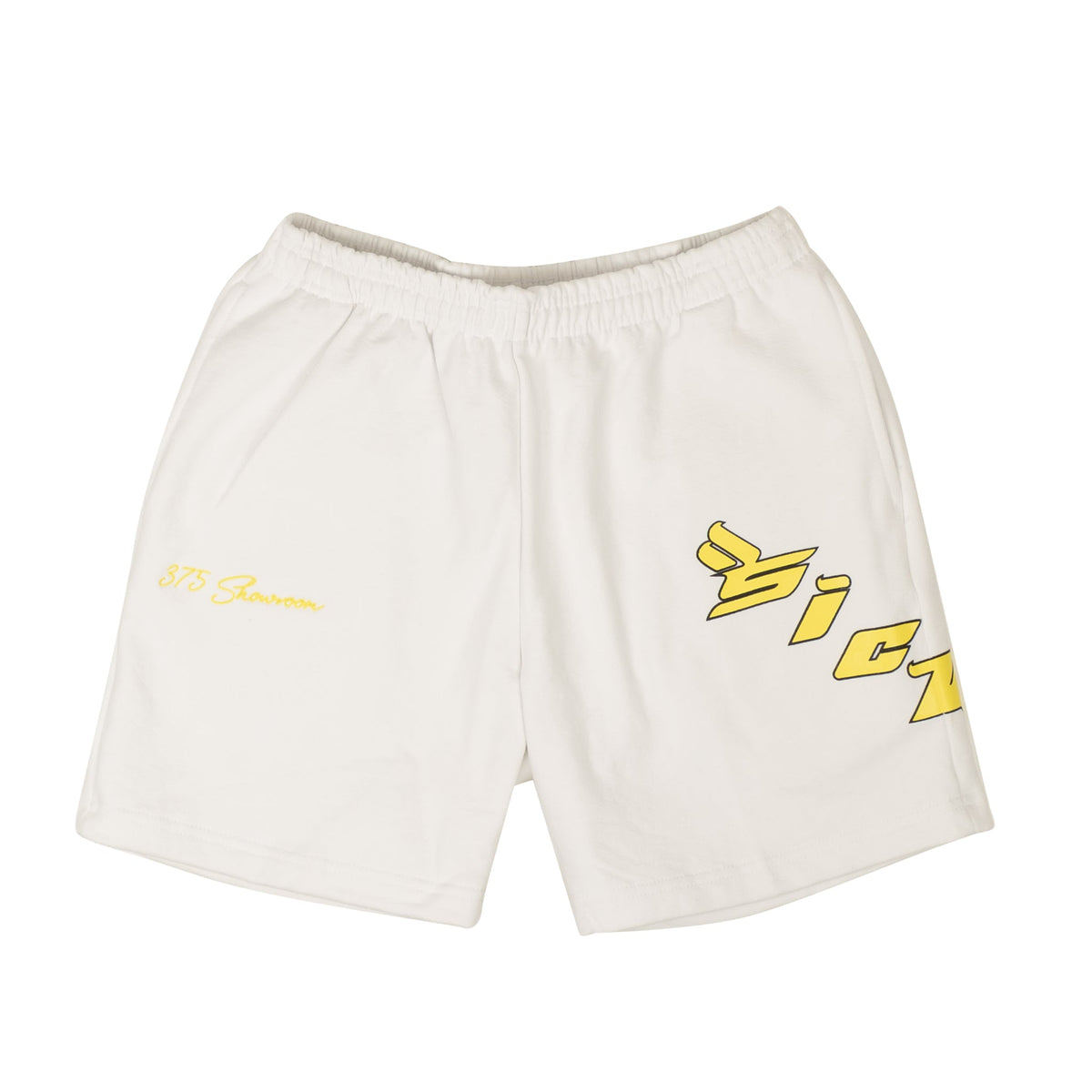 Sicko Mode x 375 White/Yellow Logo Shorts