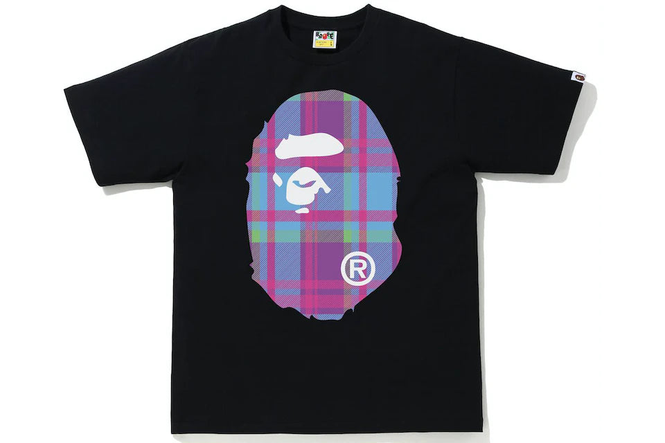 Bape Check Big Head Black/Purple T-Shirt