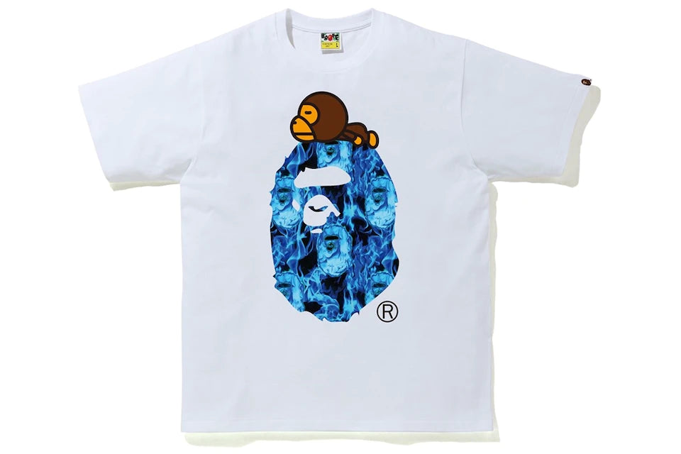 BAPE Flame Milo On Big Ape T-shirt White/Blue