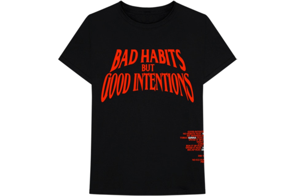 VLone x Nav "Bad Habits but Good Intentions" Black Tee