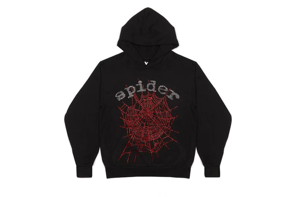 Sp5der OG Rhinestone Logo Hoodie Black