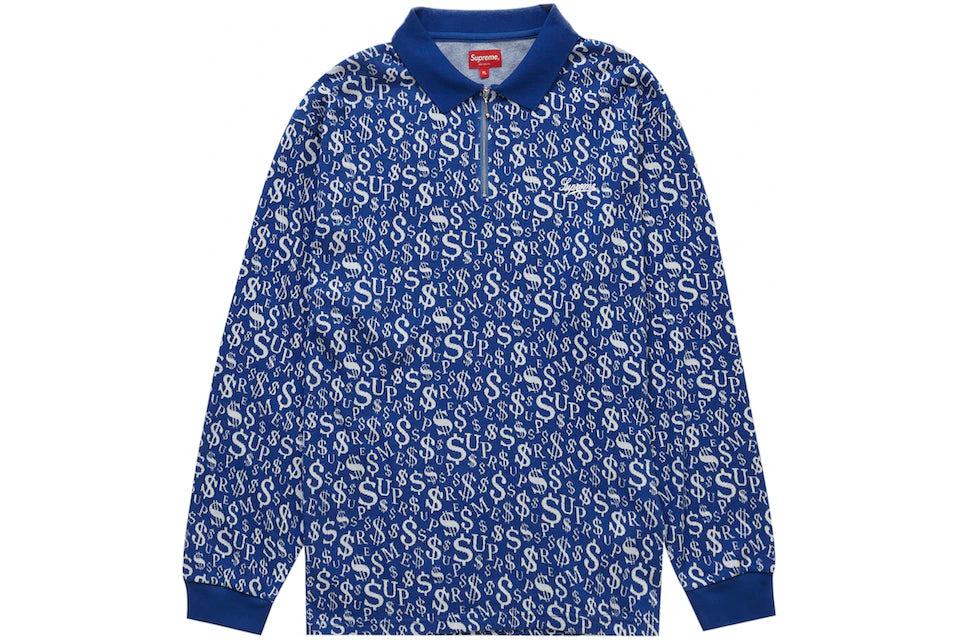 Supreme Currency Jacquard Zip L/S Polo Blue