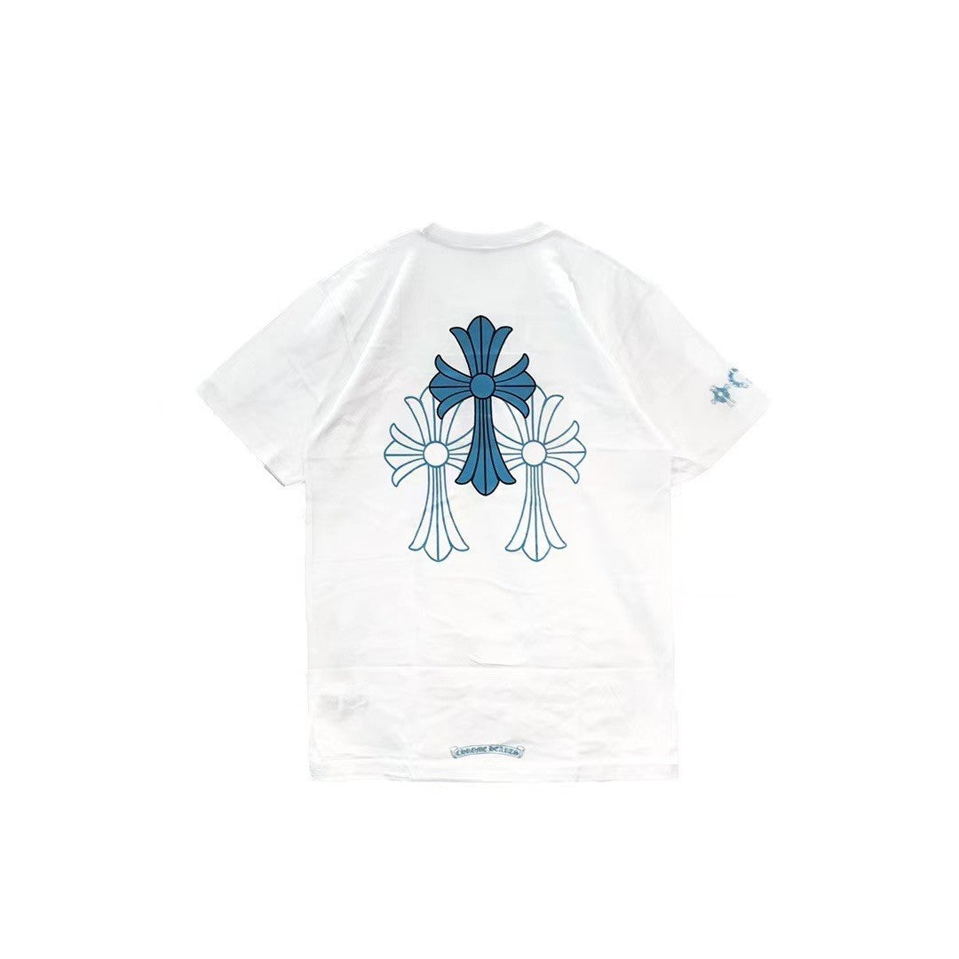 Chrome Hearts Blue Triple Cross T-Shirt White/ Blue