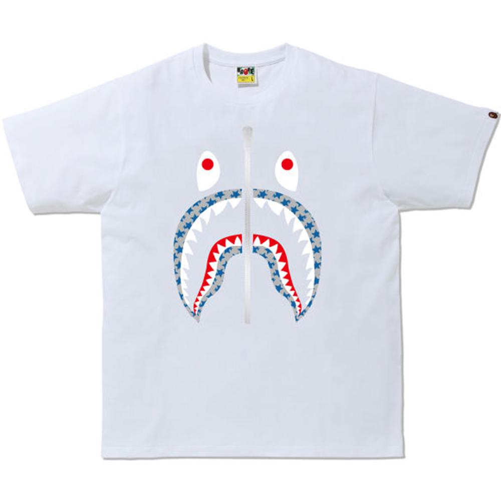 BAPE STA PATTERN ZIPPER TEE wht/blue