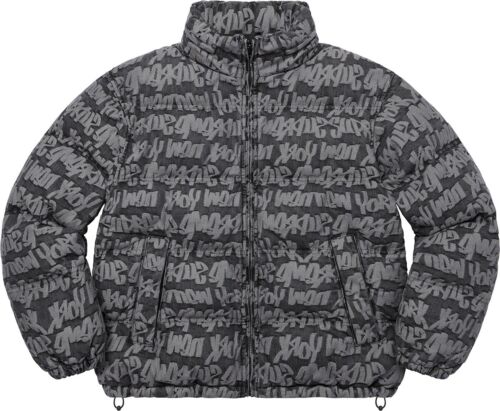 Supreme Fat Tip Jacquard Denim Puffer Jacket Black